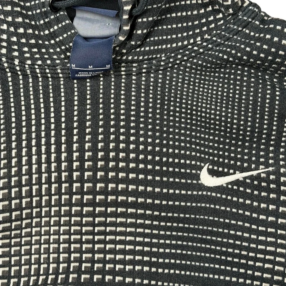 Nike Mens Geometric Grid Print Hoodie Black White Pullover Sweatshirt Medium